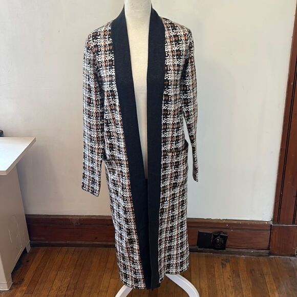 Christian Siriano Jackets & Blazers - Christian Siriano brown gray plaid long open coatigan Size XS NWOT